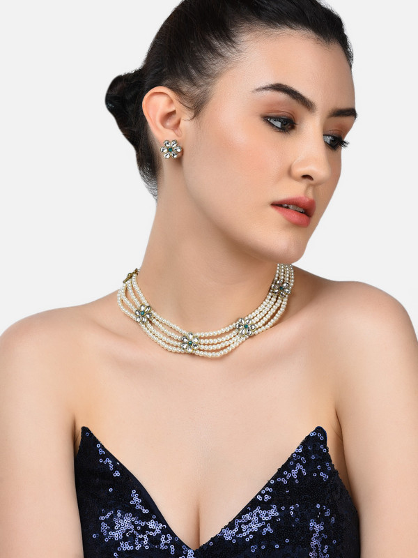 ZAVERI PEARLS Stone Gold-plated White Jewellery Set(Pack of 1)