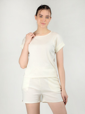 CHKOKKO Casual Solid Women White Top