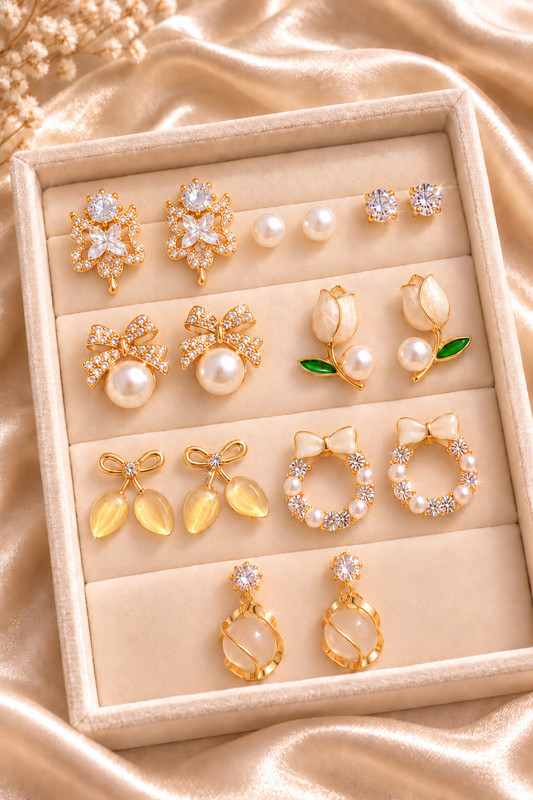 Mellisea Korean Earrings Combo Set of 8 Best Seller Collection for women and girls Pearl, Swarovski Crystal, Alloy, Brass Drops & Danglers, Hoop Earring, Huggie Earring, Jhumki Earring, Earring Set