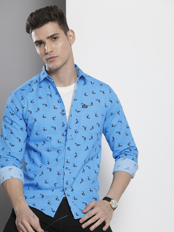 The Indian Garage Co. Men Printed Casual Blue Shirt