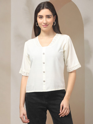 Unifystyle Casual Solid Women White Top