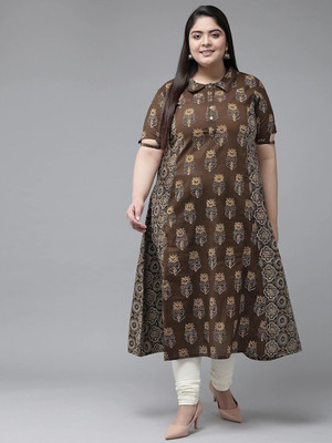 Yash Gallery Women Floral Print A-line Kurta(Brown)